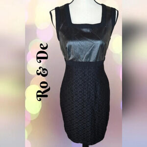 Ro & De Womens Black Faux Leather & Lace Mini Dress Sz M Clubbing Date Nate